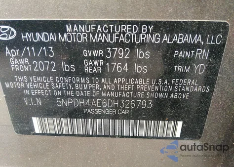 2013 Hyundai Elantra Gls from USA, damaged, VIN 5NPDH4AE6DH326793